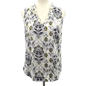 Ann Taylor Factory Sleeveless Ruffle V Neck Floral Top Women's XS‎